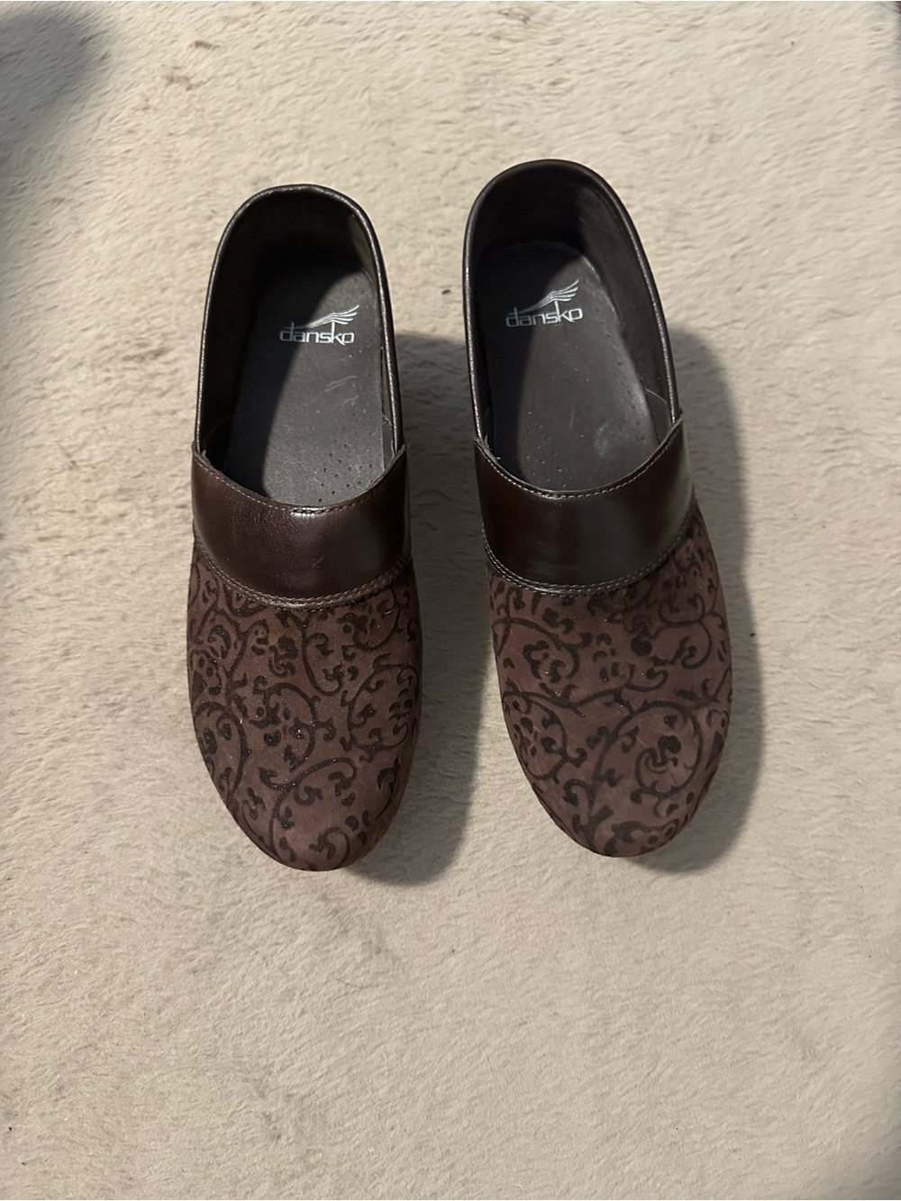 Dansko Brown Floral-Patterned Leather Clogs